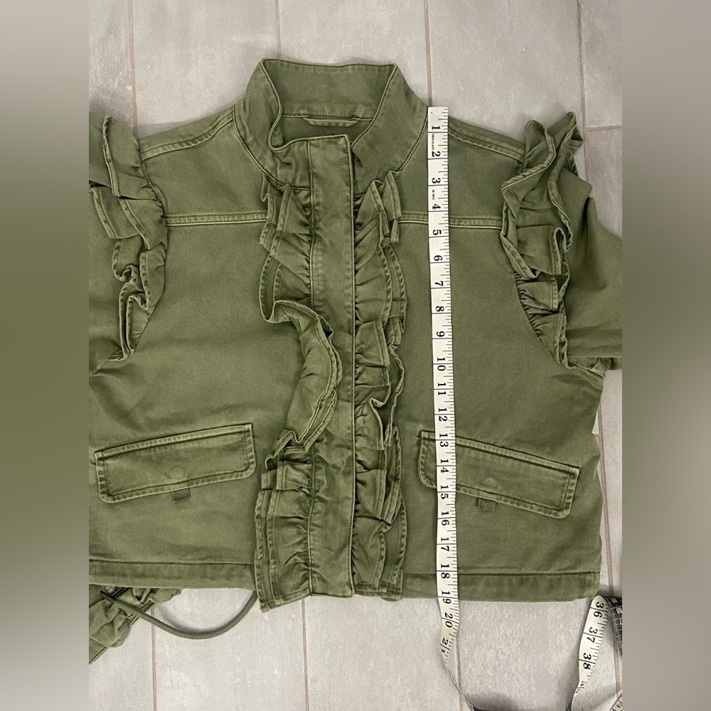 NWT Gap x LoveShackFancy Ruffle Crop Utility Jacket Olive Green Size Medium - Picture 4 of 9